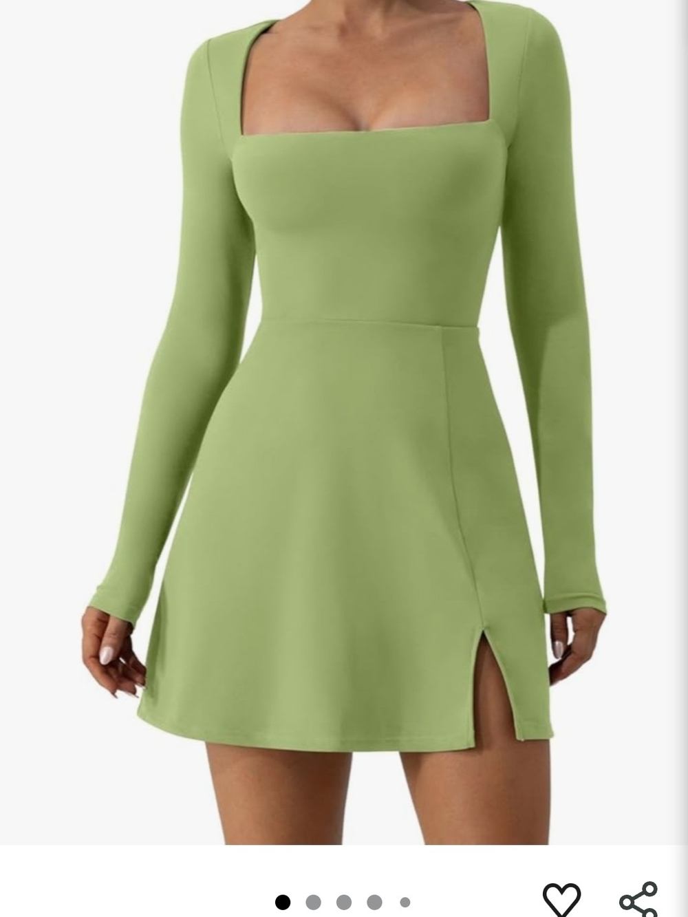 Long Sleeve Square Neck Mini Dress in Light Green